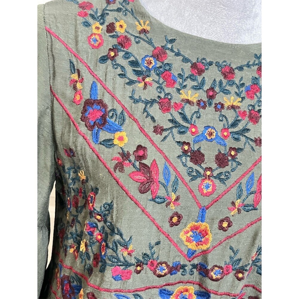 Altar'd State Dress Womens S Olive Green Boho Floral Embroidered Babydoll Tunic - Picture 3 of 11